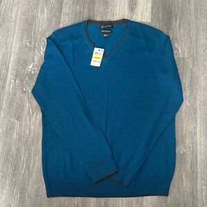 INC International Concepts Teal V-Neck Sweater with Black Trim